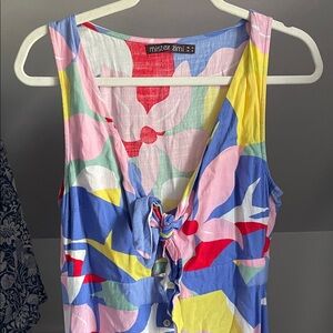 Mister Zimi Blue Pink Yellow Multicolor Floral Tie-Front Tank